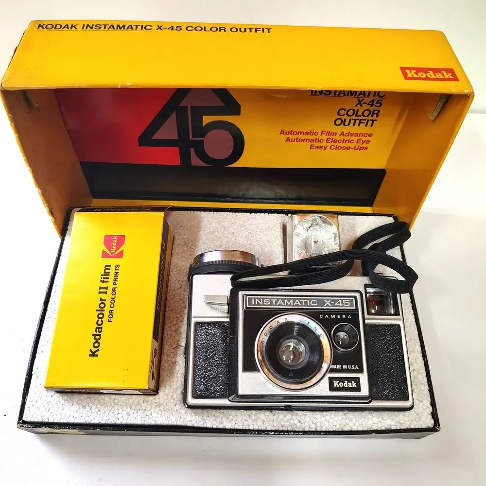 Vintage Kodak Instamatic X-45 Camera Outfit Original Box Flash Film MCM